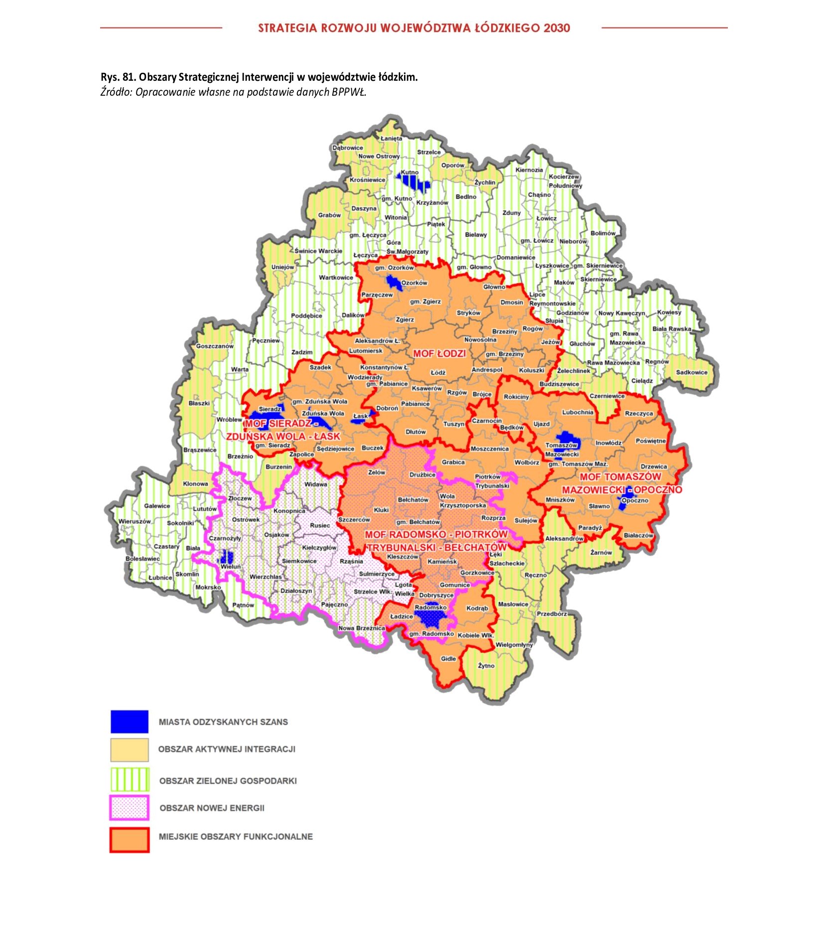 Mapa Obszarów Strategicznej Interwencji w woj. łódzkim